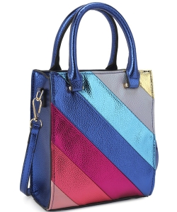 Rainbow Striped Colored Crossbody Top Handle Bag PMKUW-20351 BLUE